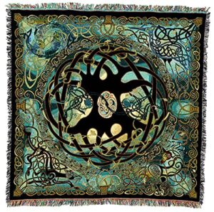 pure country weavers celtic tree of life blanket by jen delyth – gift lap square tapestry throw woven from cotton – made in the usa (54×54)