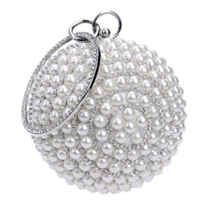 tngan womens evening bag round ball wedding handbag artificial pearl purse silvery