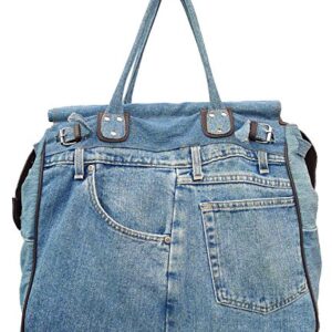 Bijoux De Ja X-Large Blue Denim Double Top Handle Tote Shopper Handbag Purse for women