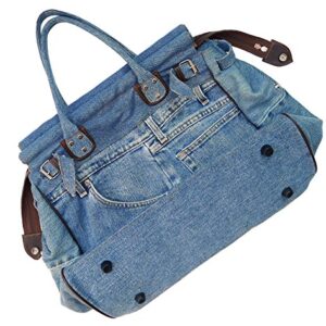 Bijoux De Ja X-Large Blue Denim Double Top Handle Tote Shopper Handbag Purse for women