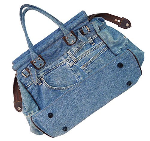 Bijoux De Ja X-Large Blue Denim Double Top Handle Tote Shopper Handbag Purse for women