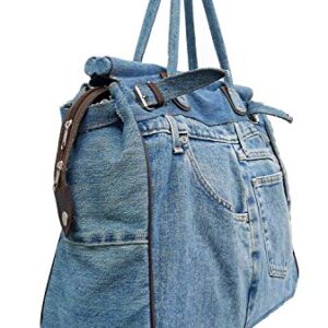 Bijoux De Ja X-Large Blue Denim Double Top Handle Tote Shopper Handbag Purse for women