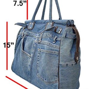 Bijoux De Ja X-Large Blue Denim Double Top Handle Tote Shopper Handbag Purse for women