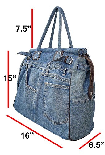 Bijoux De Ja X-Large Blue Denim Double Top Handle Tote Shopper Handbag Purse for women