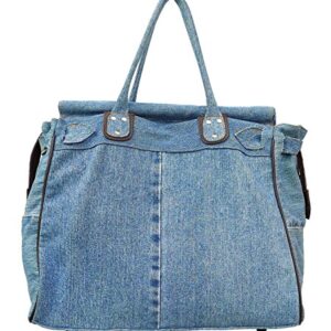 Bijoux De Ja X-Large Blue Denim Double Top Handle Tote Shopper Handbag Purse for women