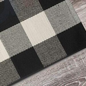 Buffalo Plaid Checkered Rug by SGallerie - Black & White Washable Woven Mat - Decoration for Indoor & Outdoor - Decor for Entryway, Patio, Kitchen, Bedroom, Bathroom and Dining Room