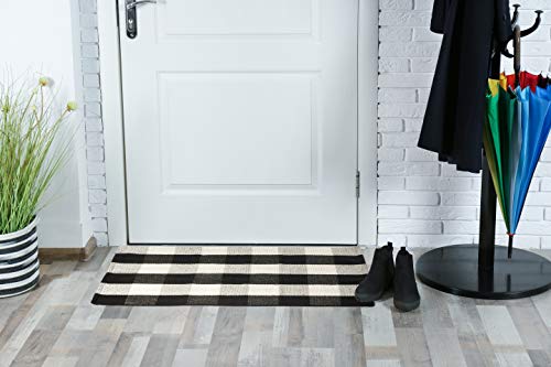 Buffalo Plaid Checkered Rug by SGallerie - Black & White Washable Woven Mat - Decoration for Indoor & Outdoor - Decor for Entryway, Patio, Kitchen, Bedroom, Bathroom and Dining Room