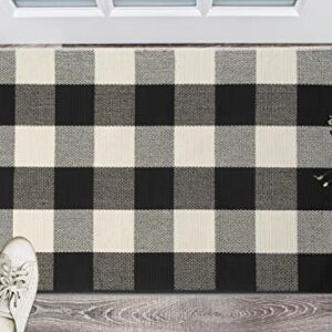 Buffalo Plaid Checkered Rug by SGallerie - Black & White Washable Woven Mat - Decoration for Indoor & Outdoor - Decor for Entryway, Patio, Kitchen, Bedroom, Bathroom and Dining Room