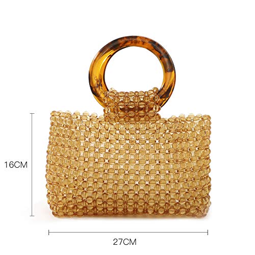 YIFEI Women Colored Transparent Beaded Acrylic Handbag Evening Handmade Bags for Wedding Party (Brown)