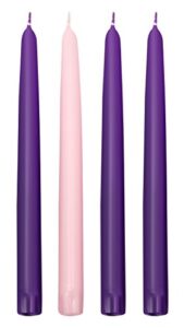 elite christmas products advent candle set. made in the usa self fitting end. premium hand dipped candles, dripless, 4 pack – 3 purple, 1 pink