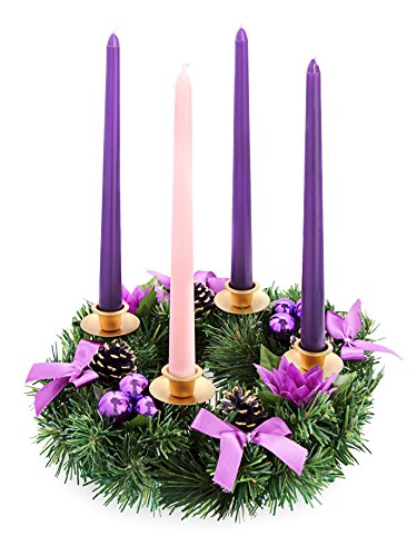 Elite Christmas Products Advent Candle Set. Made in The USA Self Fitting End. Premium Hand Dipped Candles, Dripless, 4 Pack - 3 Purple, 1 Pink