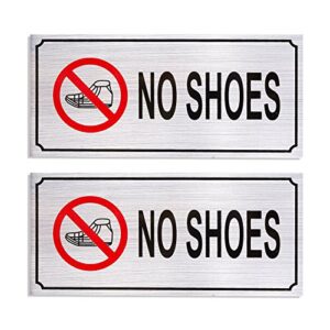 Juvale 2-Pack No Shoes Signs - Remove Shoes Wall Plates, Self-Adhesive Aluminum Sign for Wall or Door, Silver - 7.87 x 3.6 Inches