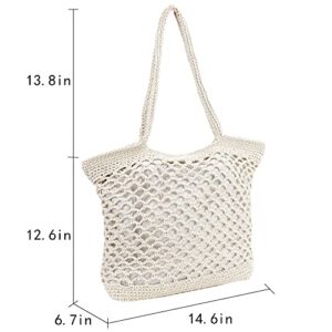 Monique Women Solid Color Hand-woven Crochet Handbag Top-handle Bag Summer Beach Tote Hobo Bag Purse White