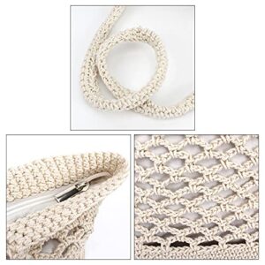 Monique Women Solid Color Hand-woven Crochet Handbag Top-handle Bag Summer Beach Tote Hobo Bag Purse White