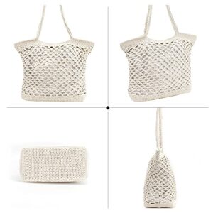 Monique Women Solid Color Hand-woven Crochet Handbag Top-handle Bag Summer Beach Tote Hobo Bag Purse White