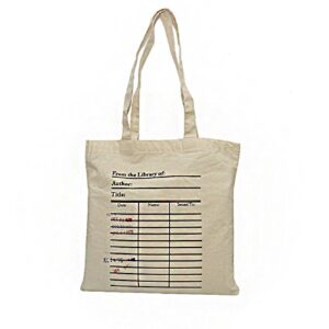 universal zone library card tote bag. library card with day due stamps handbag. book bag. library bag. market bag