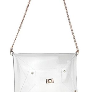 HOXIS Large Size PVC Clear Envelope Clutch Gold Chain Crossbody Bag Women's Purse (Clear)