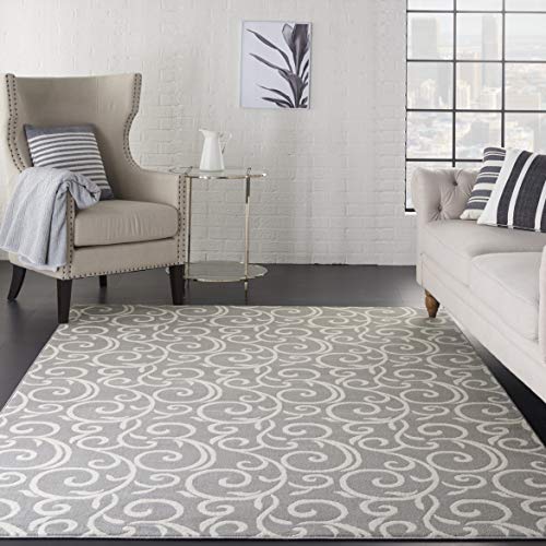 Nourison Grafix Floral Grey 6' x 9' Area -Rug, Easy -Cleaning, Non Shedding, Bed Room, Living Room, Dining Room, Kitchen (6x9)