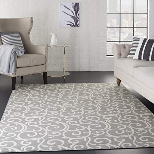 Nourison Grafix Floral Grey 6' x 9' Area -Rug, Easy -Cleaning, Non Shedding, Bed Room, Living Room, Dining Room, Kitchen (6x9)