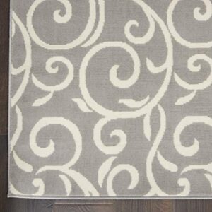 Nourison Grafix Floral Grey 6' x 9' Area -Rug, Easy -Cleaning, Non Shedding, Bed Room, Living Room, Dining Room, Kitchen (6x9)