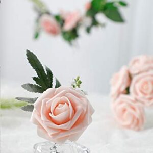 floroom Artificial Flowers 25pcs Real Looking Blush Foam Fake Roses with Stems for DIY Wedding Bouquets Bridal Shower Centerpieces Party Decorations