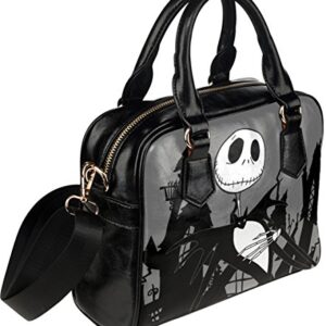 Women Crossbody Shoulder Top-handle Bags Shell Handbag with Jack Skellington Pattern