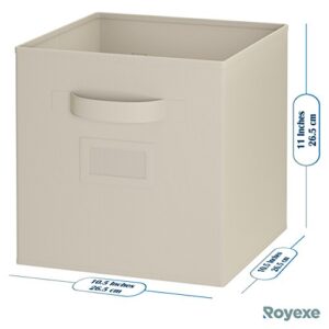 11 Inch Storage Cubes (Set Of 8) Storage Baskets | Features Dual Handles & 10 Label Window Cards | Cube Storage Bins | Foldable Fabric Closet Shelf Organizer | Drawer Organizers And Storage (Beige)