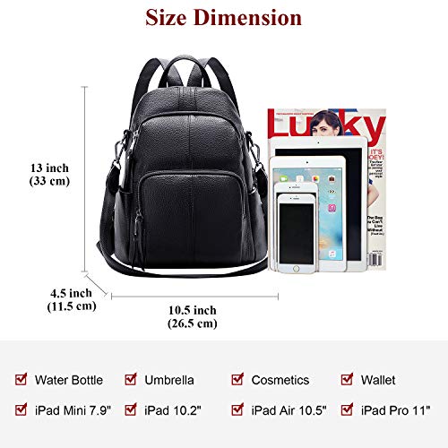 ALTOSY Soft Leather Backpack Purse For Women Anti-theft Backpacks Versatile Shoulder Bag Medium (S81 Black)