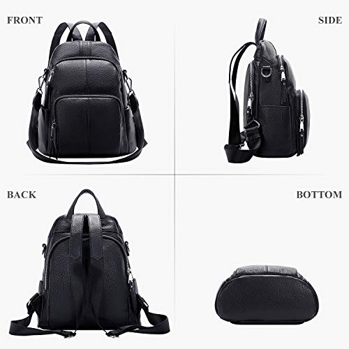 ALTOSY Soft Leather Backpack Purse For Women Anti-theft Backpacks Versatile Shoulder Bag Medium (S81 Black)