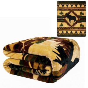 jpi southwest moose lodge plush raschel queen size blanket 79×95 inches