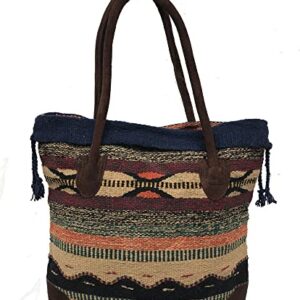 Monterrey Ladies Tote Purse Handwoven Southwestern Aztec Print Suede Handles E