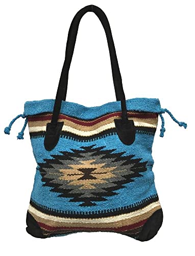 Monterrey Ladies Tote Purse Handwoven Southwestern Aztec Print Suede Handles E