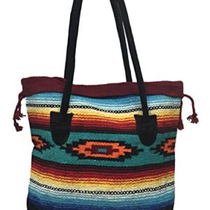 Monterrey Ladies Tote Purse Handwoven Southwestern Aztec Print Suede Handles E