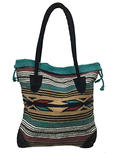 Monterrey Ladies Tote Purse Handwoven Southwestern Aztec Print Suede Handles E