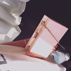 Women Cute Transparent Clear See Through Box Clutch Acrylic Evening Handbag Cross-Body Purse Bag (Pink)