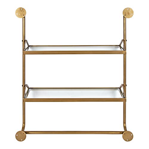 Kate and Laurel Marit Modern Industrial Wall Shelf with Metal Pipe Supports and Glass Shelves, Gold
