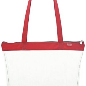 Clear Shoulder Tote with ZIPPER Closure, Red