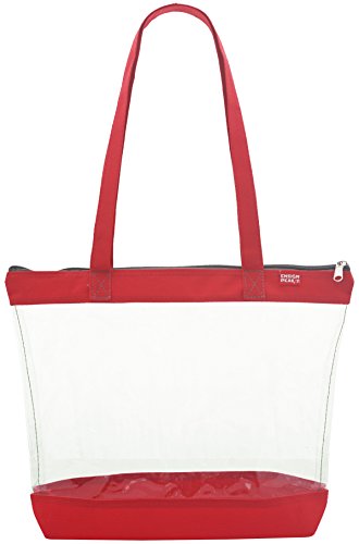 Clear Shoulder Tote with ZIPPER Closure, Red