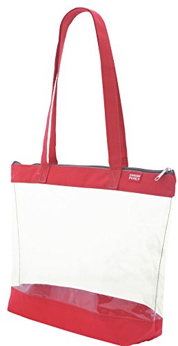 Clear Shoulder Tote with ZIPPER Closure, Red