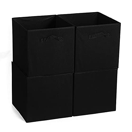 BBQ Future Foldable Cube Storage Bin Collapsible Box Cloth Basket Bins Black Organizer - Great for Nursery, Playroom, Closet, Home Organization (4 PCS, 13x15x13)