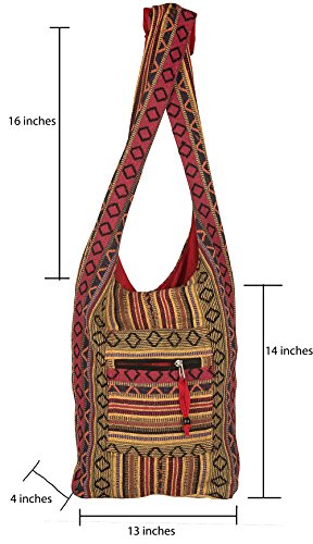 Tribe Azure Red Hobo Messenger Shoulder Bag Large Roomy School Sling Travel Camping Beach Cross body