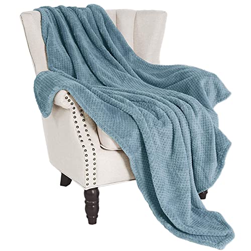 Exclusivo Mezcla Waffle Textured Extra Large Fleece Blanket, Super Soft and Warm Throw Blanket for Couch, Sofa and Bed (Slate Blue, 50x70 inches)-Cozy, Fuzzy and Lightweight