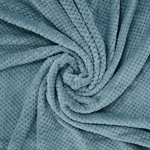 Exclusivo Mezcla Waffle Textured Extra Large Fleece Blanket, Super Soft and Warm Throw Blanket for Couch, Sofa and Bed (Slate Blue, 50x70 inches)-Cozy, Fuzzy and Lightweight