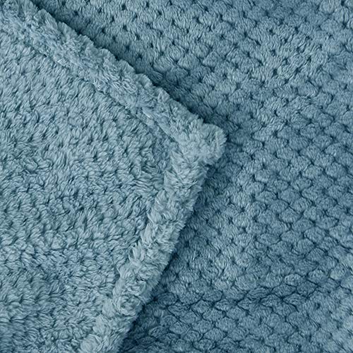 Exclusivo Mezcla Waffle Textured Extra Large Fleece Blanket, Super Soft and Warm Throw Blanket for Couch, Sofa and Bed (Slate Blue, 50x70 inches)-Cozy, Fuzzy and Lightweight