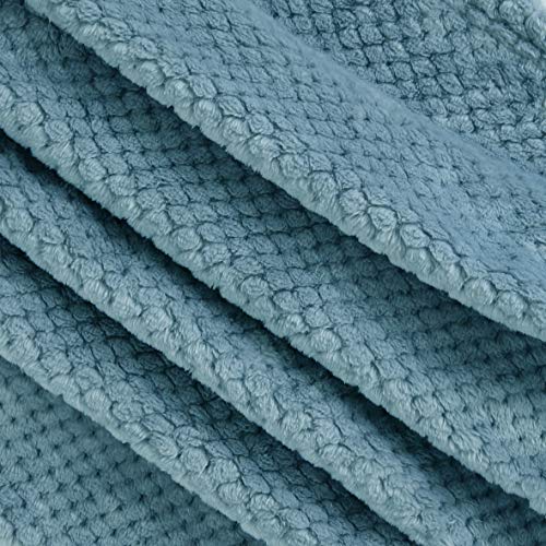 Exclusivo Mezcla Waffle Textured Extra Large Fleece Blanket, Super Soft and Warm Throw Blanket for Couch, Sofa and Bed (Slate Blue, 50x70 inches)-Cozy, Fuzzy and Lightweight