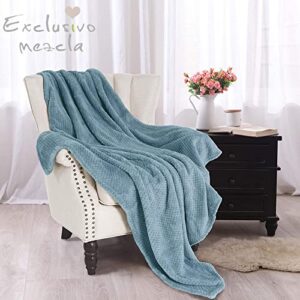 Exclusivo Mezcla Waffle Textured Extra Large Fleece Blanket, Super Soft and Warm Throw Blanket for Couch, Sofa and Bed (Slate Blue, 50x70 inches)-Cozy, Fuzzy and Lightweight