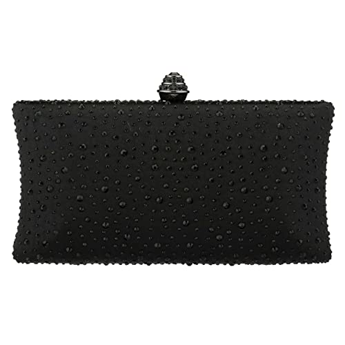 Women Handbags Rhinestone Party Prom Wedding Bride Evening Bags Crystal Party Clutches Bag (Black)