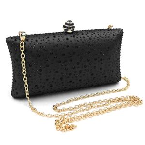 Women Handbags Rhinestone Party Prom Wedding Bride Evening Bags Crystal Party Clutches Bag (Black)