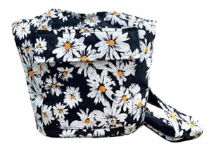 fully lined daisy print crossbody bag with front phone pocket – floral boho shoulder purse – medium
