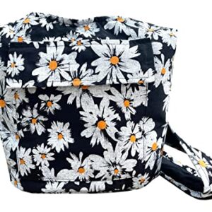 FULLY LINED Daisy Print Crossbody Bag with Front Phone Pocket - Floral Boho Shoulder Purse - Medium